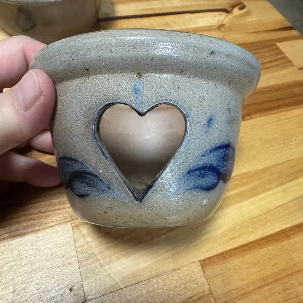 Vintage 1987 Rowe Pottery Works Brew Pot Candle Tart Warmer Blue Heart Cutout